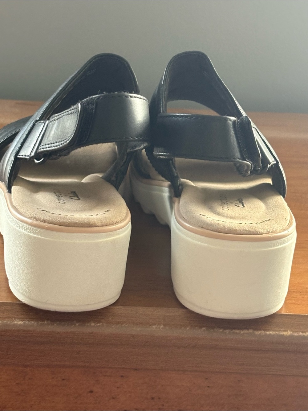 Clarks Black Quilted-Strap Platform Sandals with Cream Sole - Picture 4 of 7